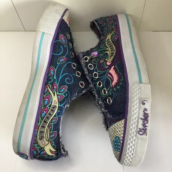 Girls Skechers Sneakers Twinkle Toes Shuffles Peacocks Tennis Shoes Size 5 - Picture 9 of 14